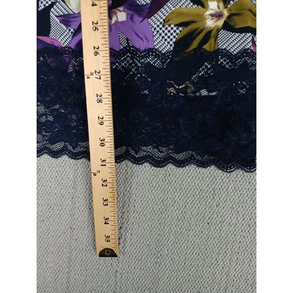 Susan Graver Liquid Knit Blouse Womens L Purple/Black Floral Boho Chiffon Ruffle - Picture 13 of 15